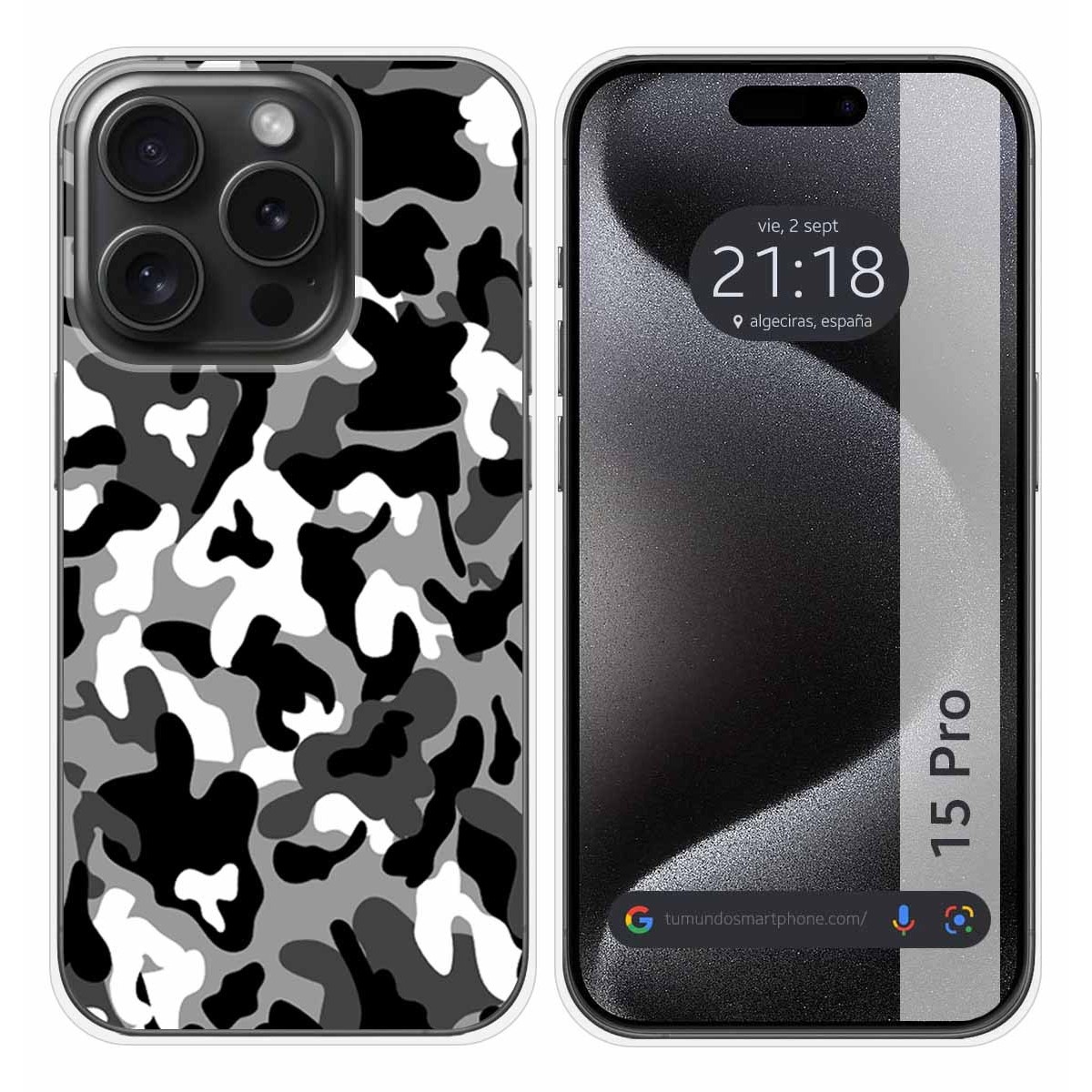 Funda Silicona compatible con IPhone 15 Pro (6.1) diseño Snow Camuflaje Dibujos