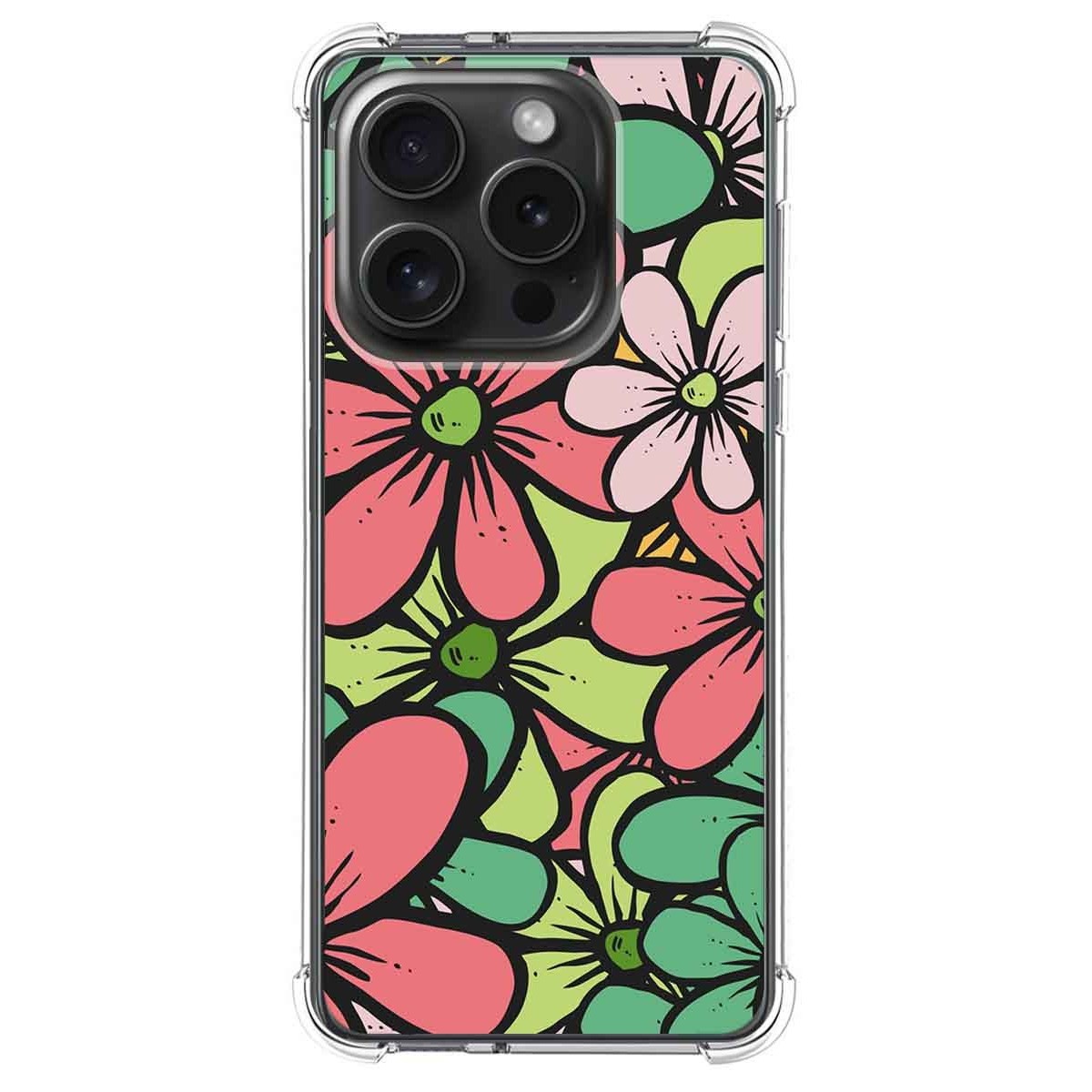 Funda Silicona Antigolpes compatible con IPhone 15 Pro (6.1) diseño Flores 02 Dibujos