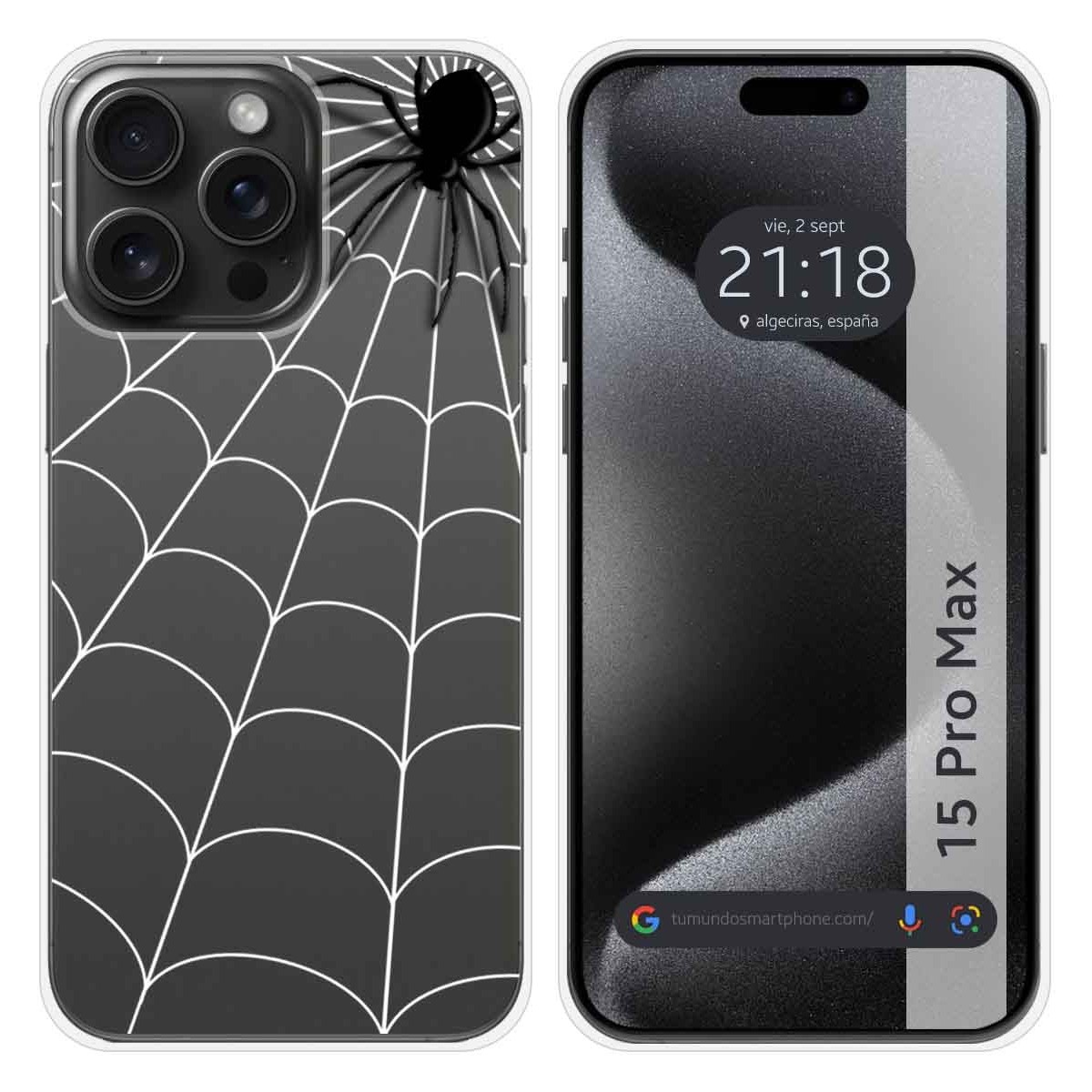 Funda Silicona Transparente compatible con IPhone 15 Pro Max (6.7) diseño Araña Dibujos