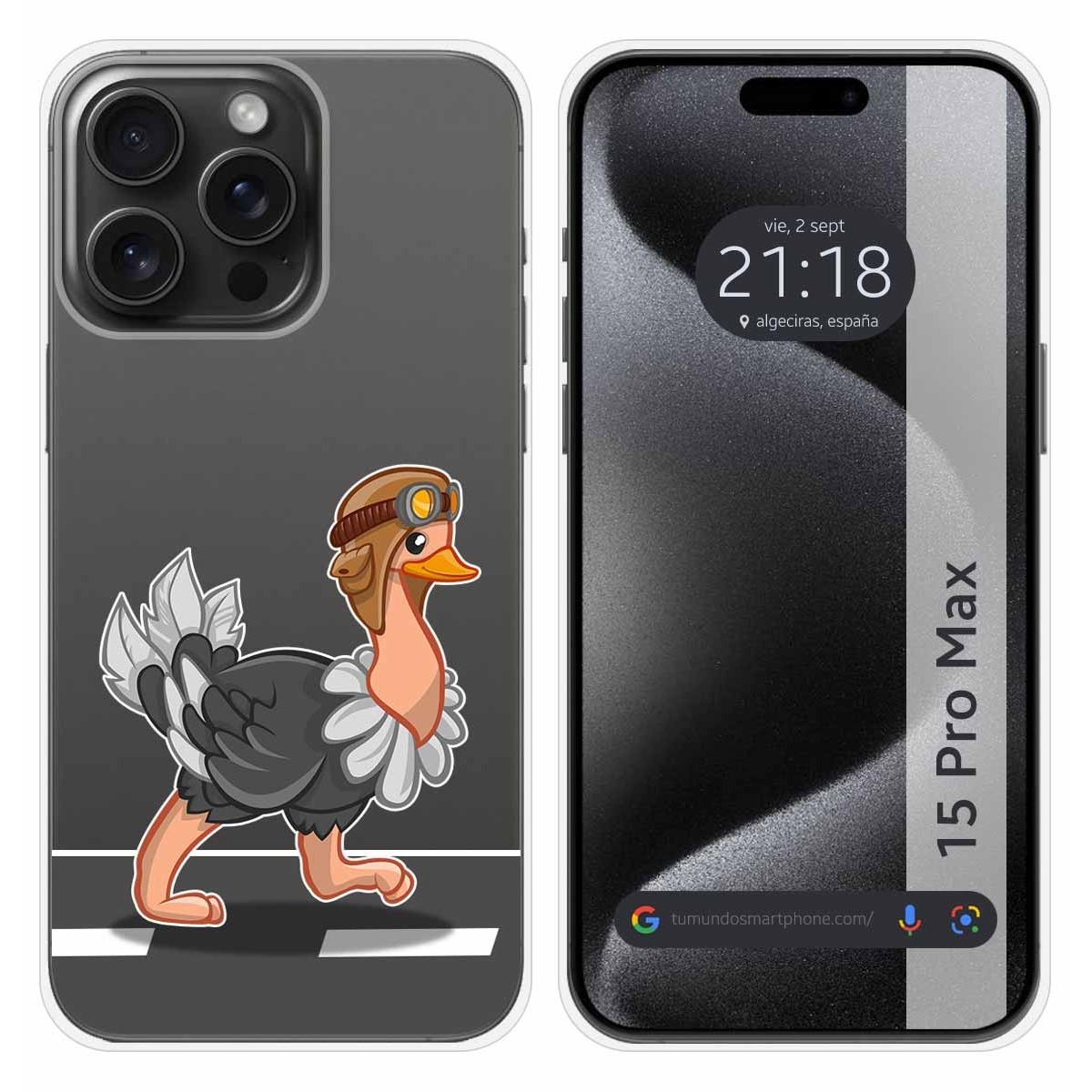 Funda Silicona Transparente compatible con IPhone 15 Pro Max (6.7) diseño Avestruz Dibujos