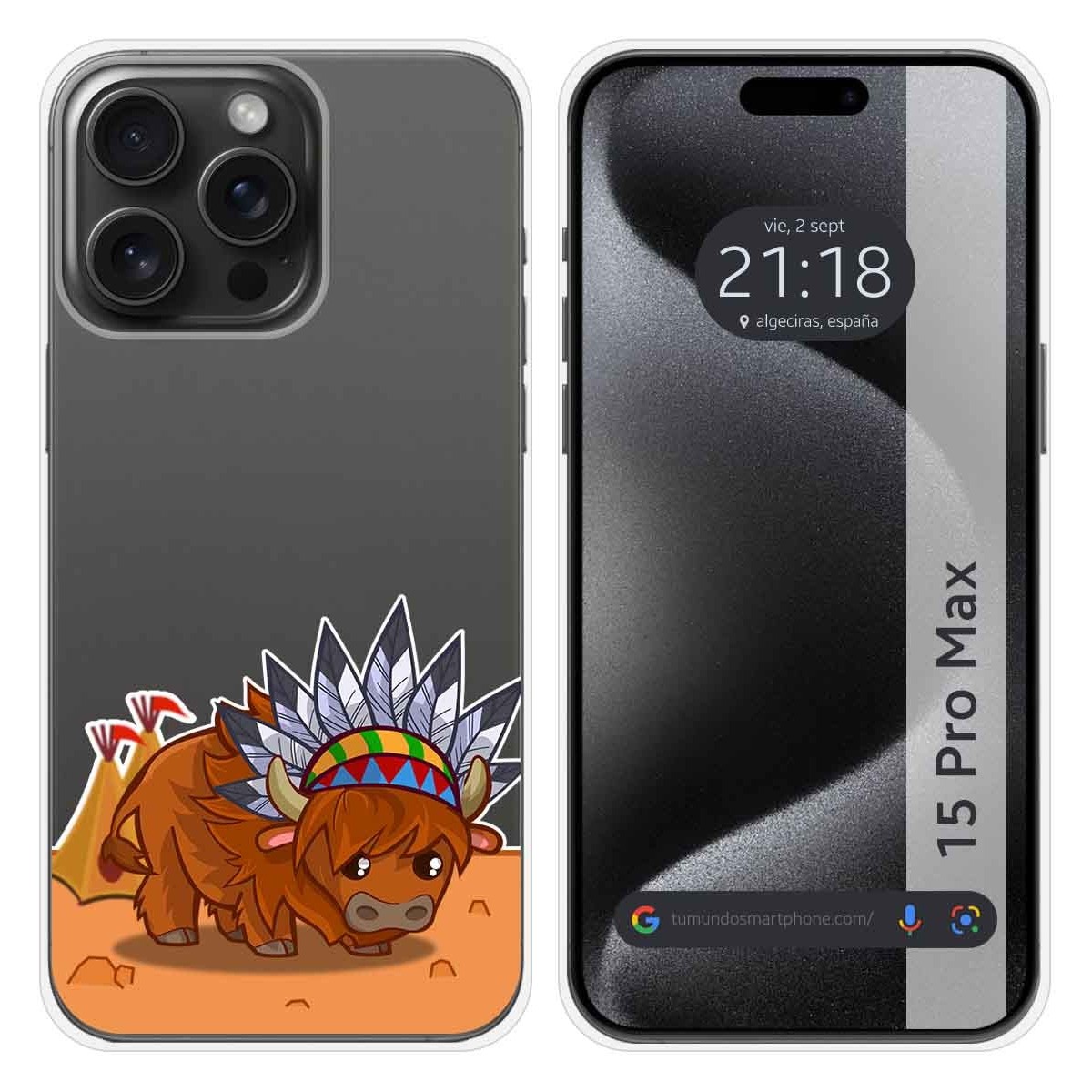 Funda Silicona Transparente compatible con IPhone 15 Pro Max (6.7) diseño Bufalo Dibujos