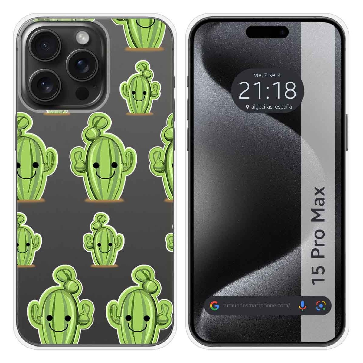 Funda Silicona Transparente compatible con IPhone 15 Pro Max (6.7) diseño Cactus Dibujos
