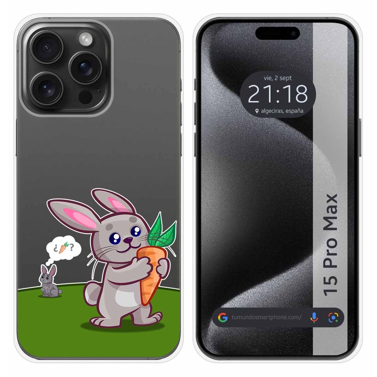 Funda Silicona Transparente compatible con IPhone 15 Pro Max (6.7) diseño Conejo Dibujos