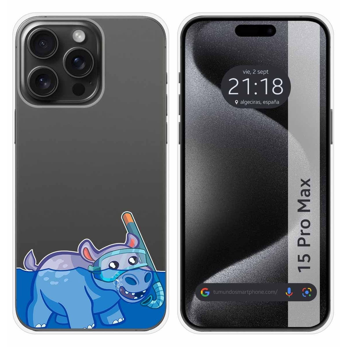 Funda Silicona Transparente compatible con IPhone 15 Pro Max (6.7) diseño Hipo Dibujos