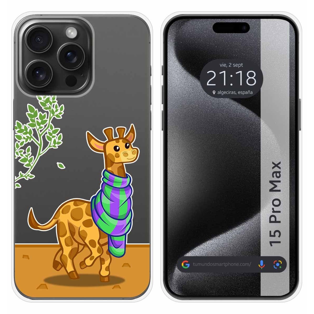 Funda Silicona Transparente compatible con IPhone 15 Pro Max (6.7) diseño Jirafa Dibujos