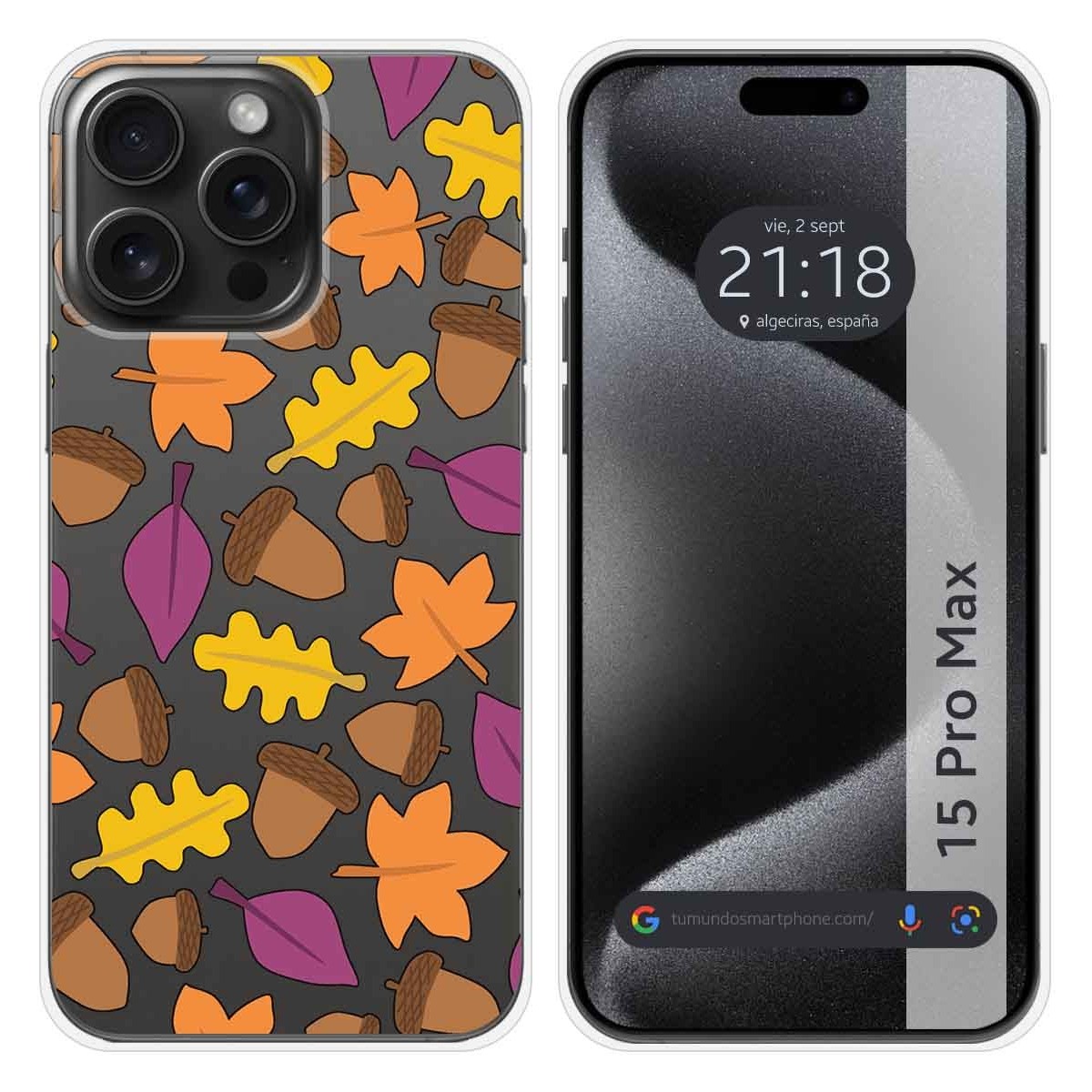 Funda Silicona Transparente compatible con IPhone 15 Pro Max (6.7) diseño Otoño Dibujos