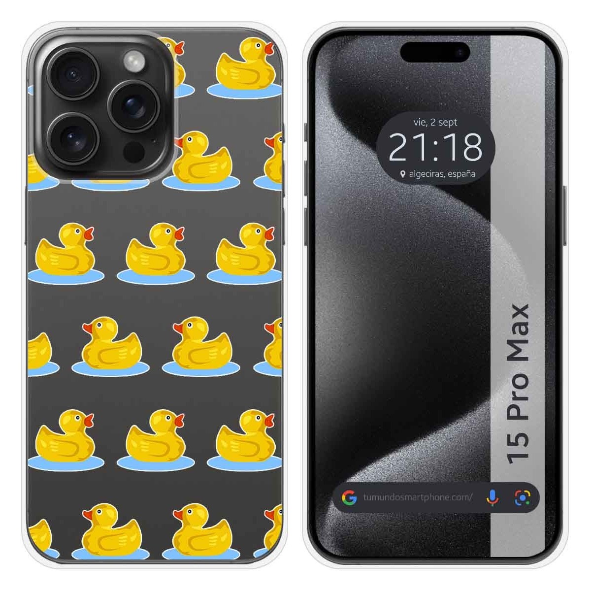 Funda Silicona Transparente compatible con IPhone 15 Pro Max (6.7) diseño Pato Dibujos