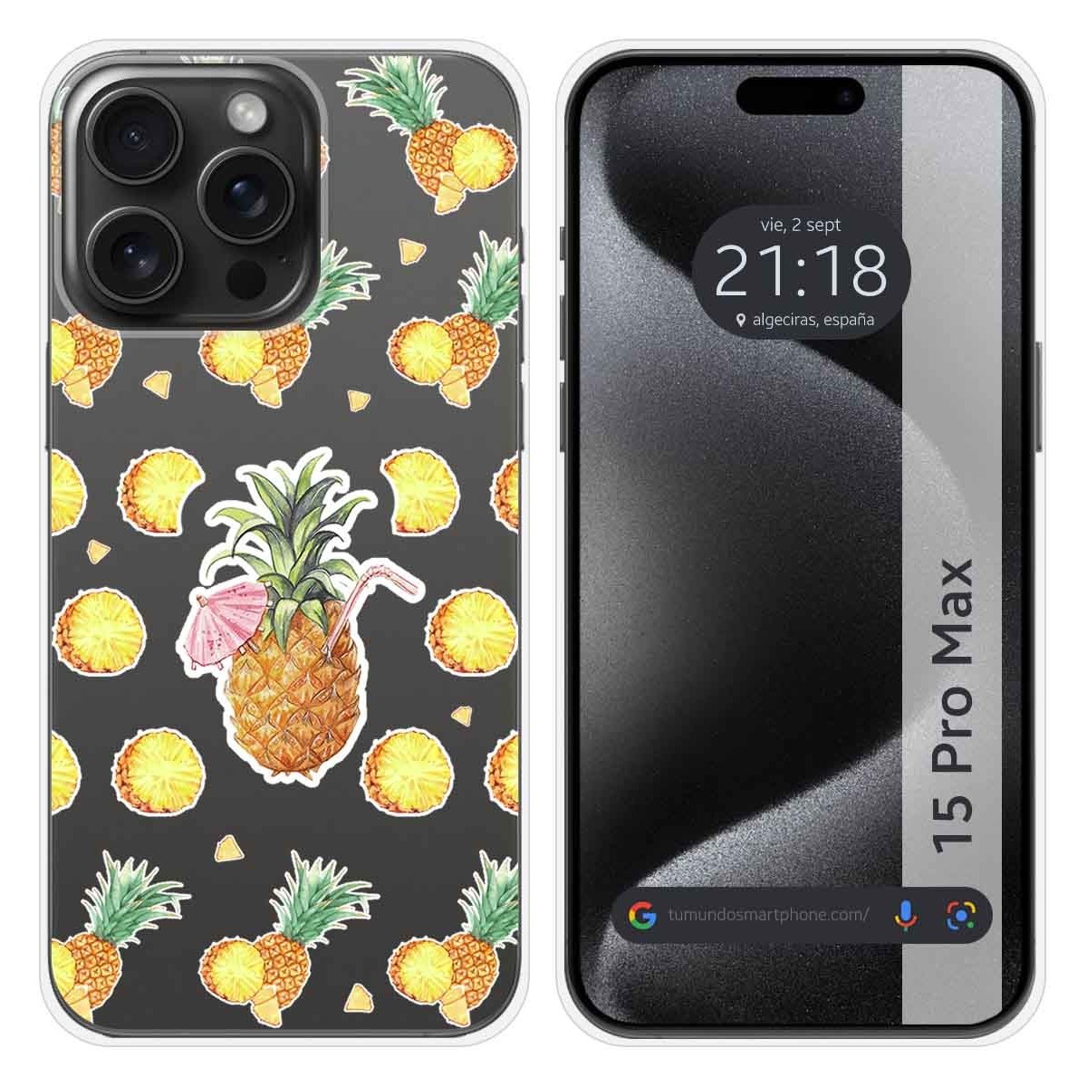 Funda Silicona Transparente compatible con IPhone 15 Pro Max (6.7) diseño Piña Dibujos