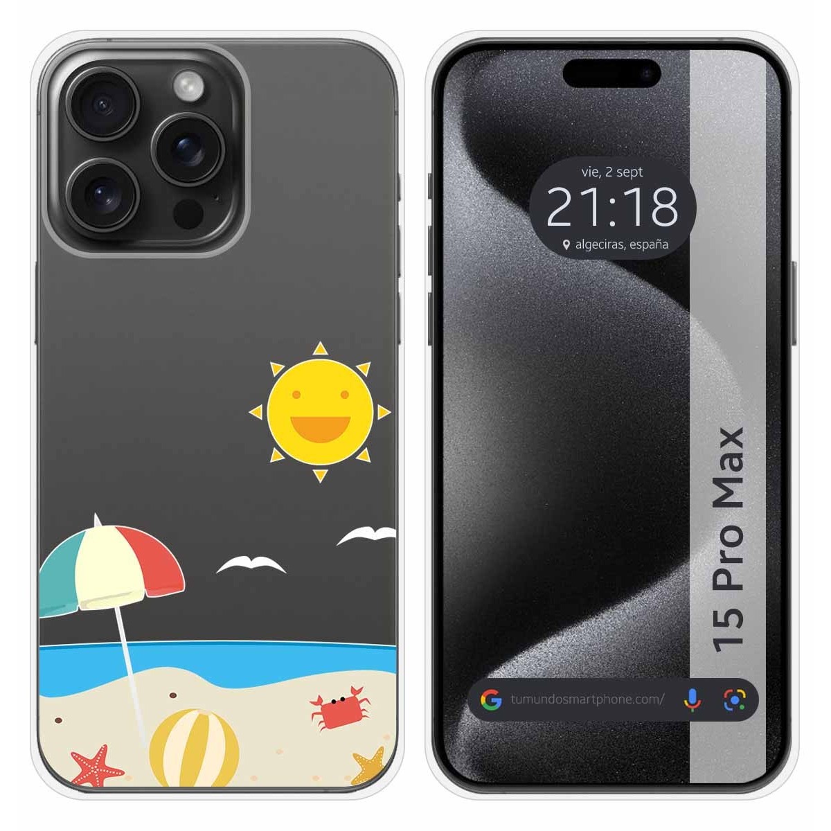 Funda Silicona Transparente compatible con IPhone 15 Pro Max (6.7) diseño Playa Dibujos