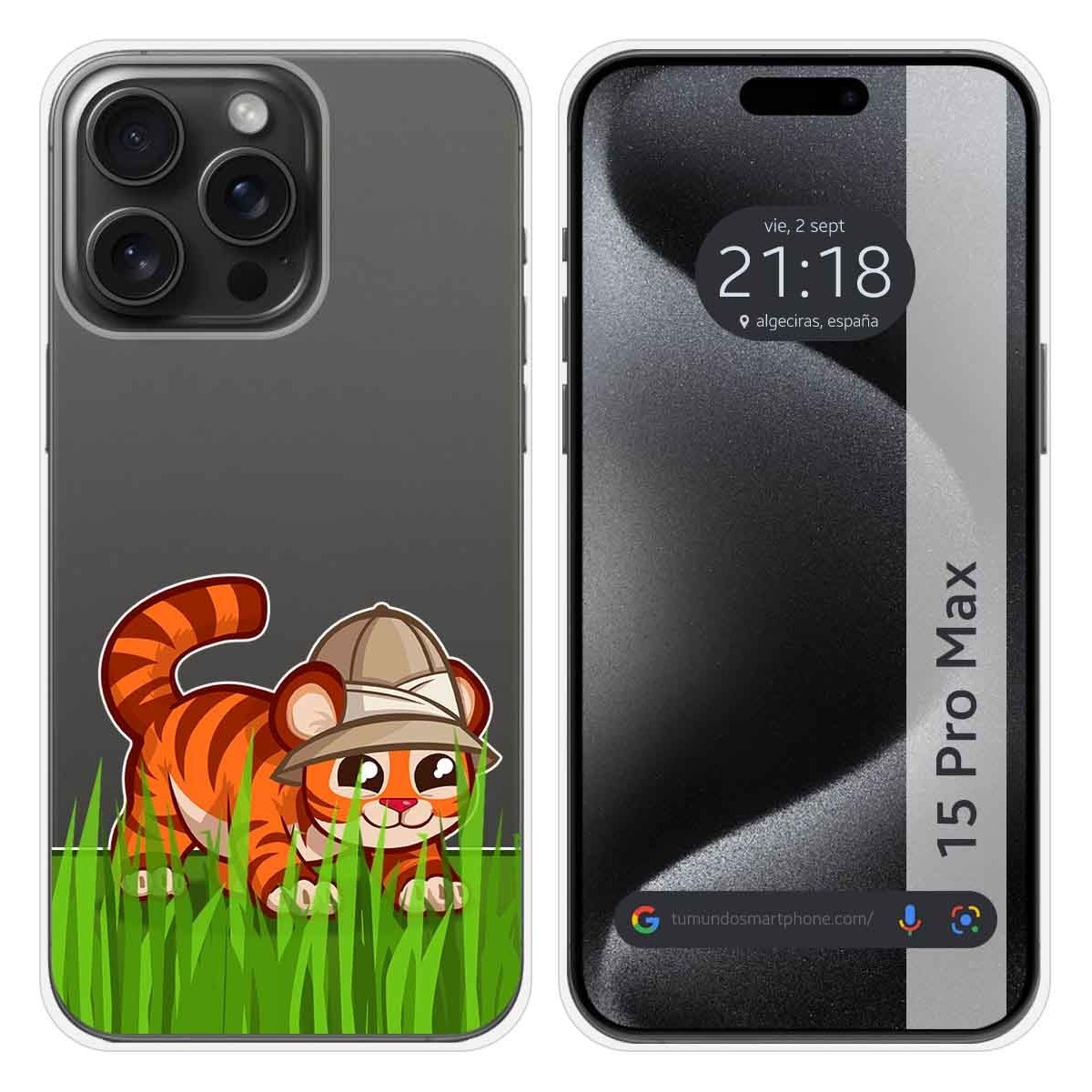 Funda Silicona Transparente compatible con IPhone 15 Pro Max (6.7) diseño Tigre Dibujos