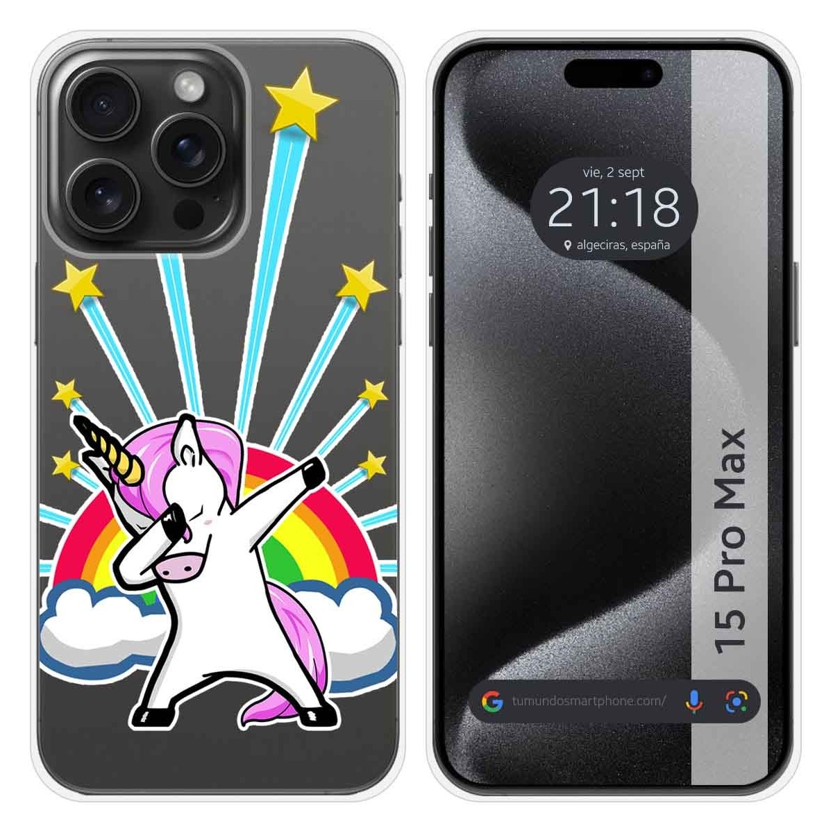 Funda Silicona Transparente compatible con IPhone 15 Pro Max (6.7) diseño Unicornio Dibujos