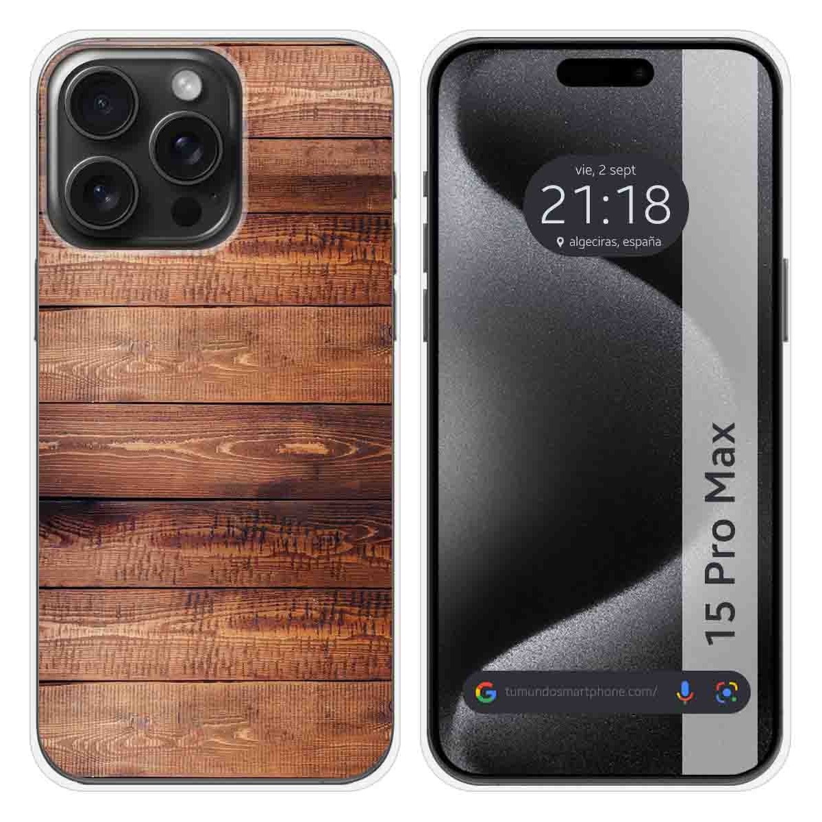 Funda Silicona compatible con IPhone 15 Pro Max (6.7) diseño Madera 02 Dibujos