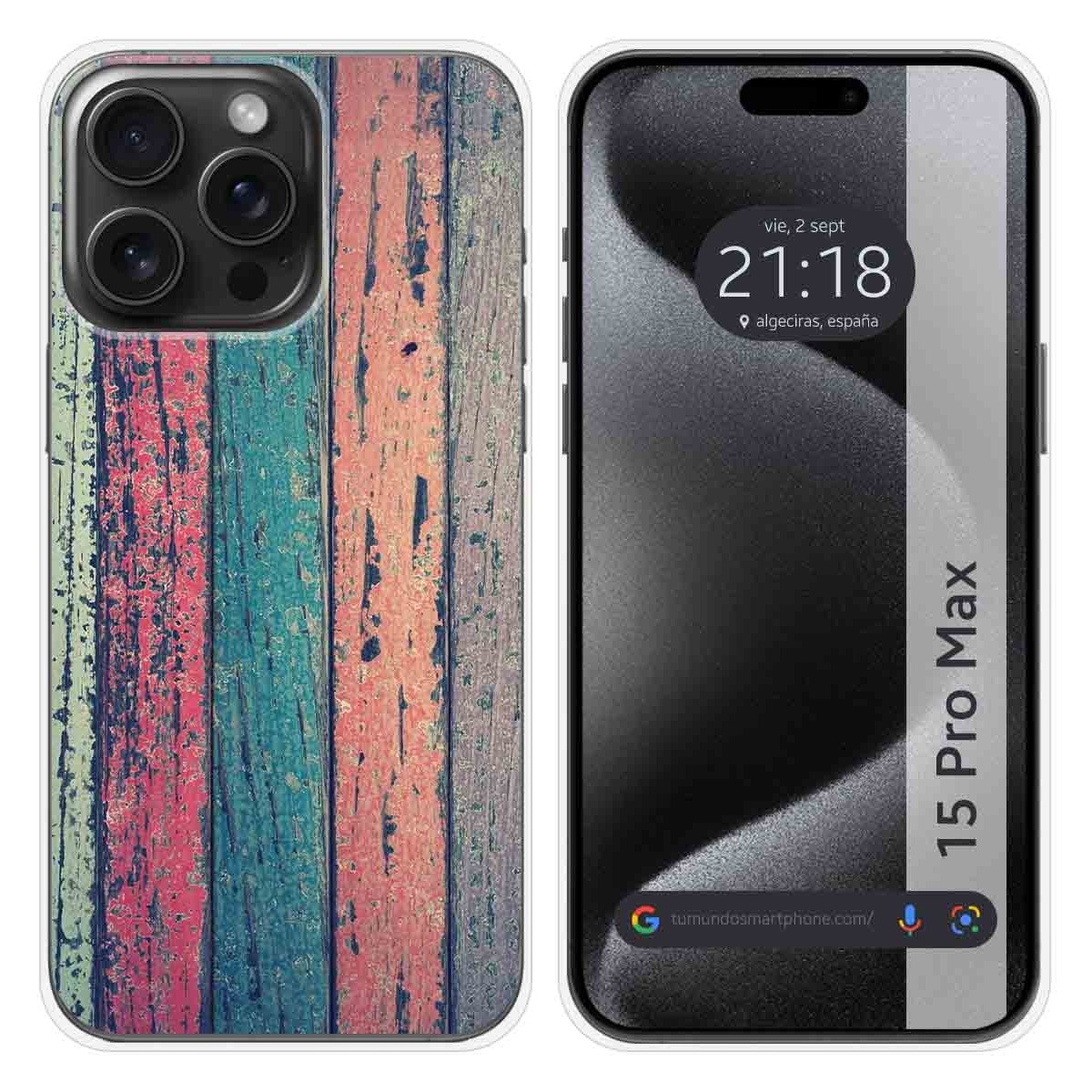Funda Silicona compatible con IPhone 15 Pro Max (6.7) diseño Madera 10 Dibujos