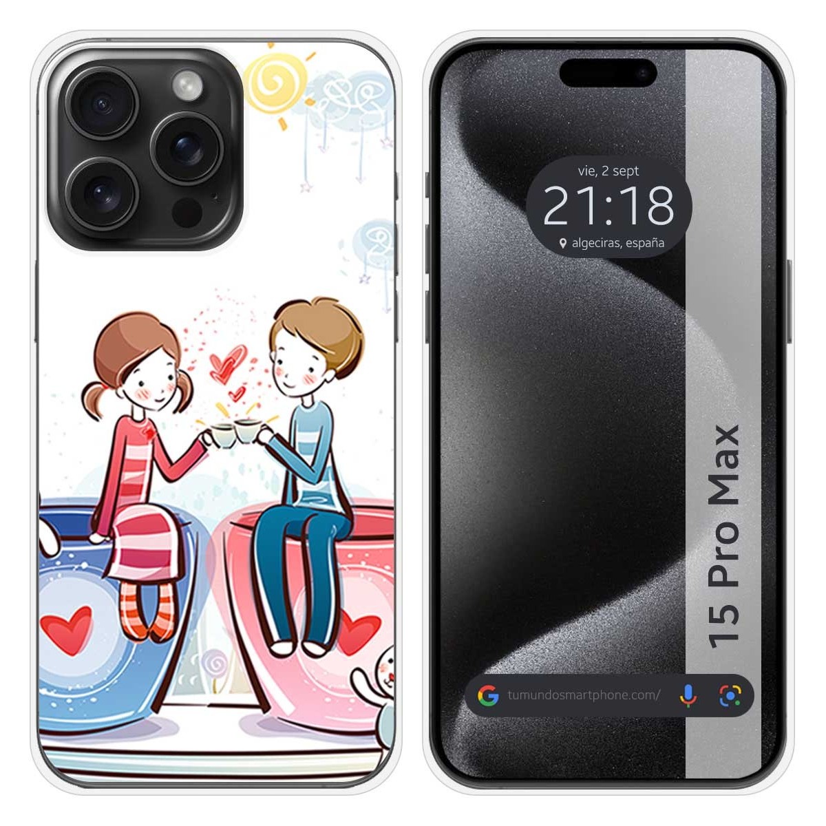 Funda Silicona compatible con IPhone 15 Pro Max (6.7) diseño Café Dibujos