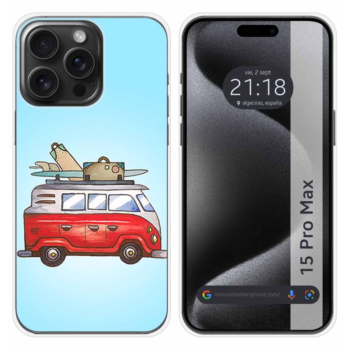 Funda Silicona compatible con IPhone 15 Pro Max (6.7) diseño Furgoneta Dibujos