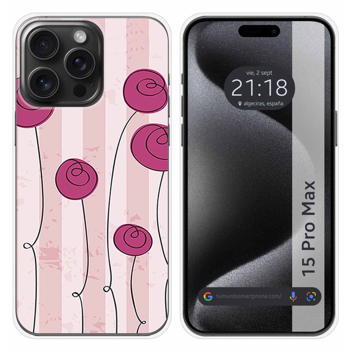 Funda Silicona compatible con IPhone 15 Pro Max (6.7) diseño Flores Vintage Dibujos