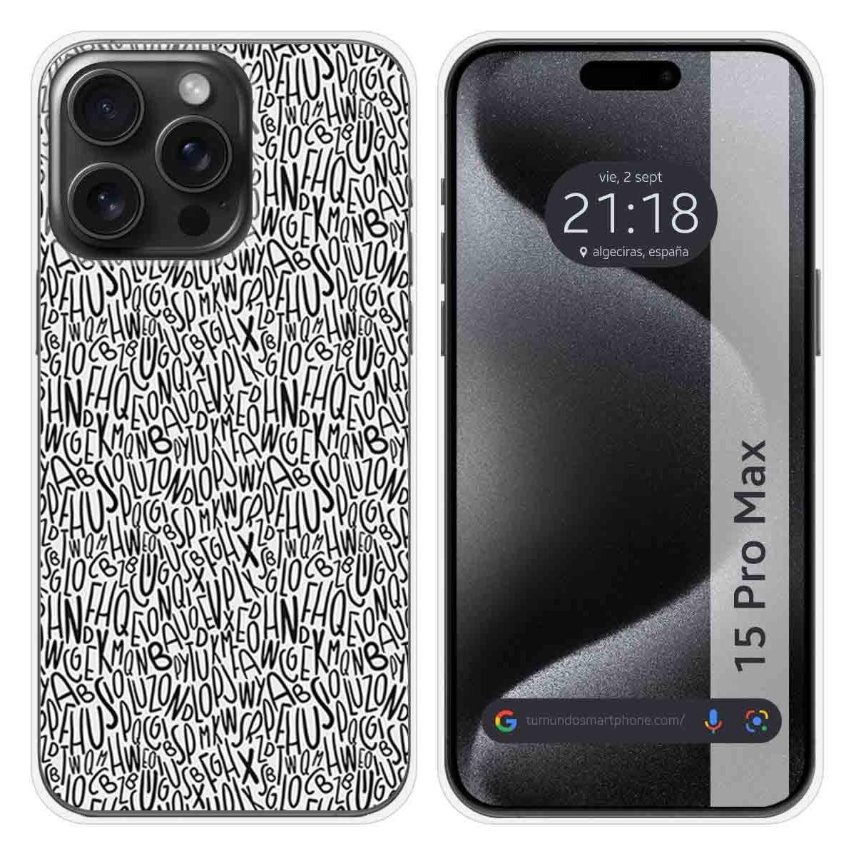 Funda Silicona compatible con IPhone 15 Pro Max (6.7) diseño Letras Dibujos