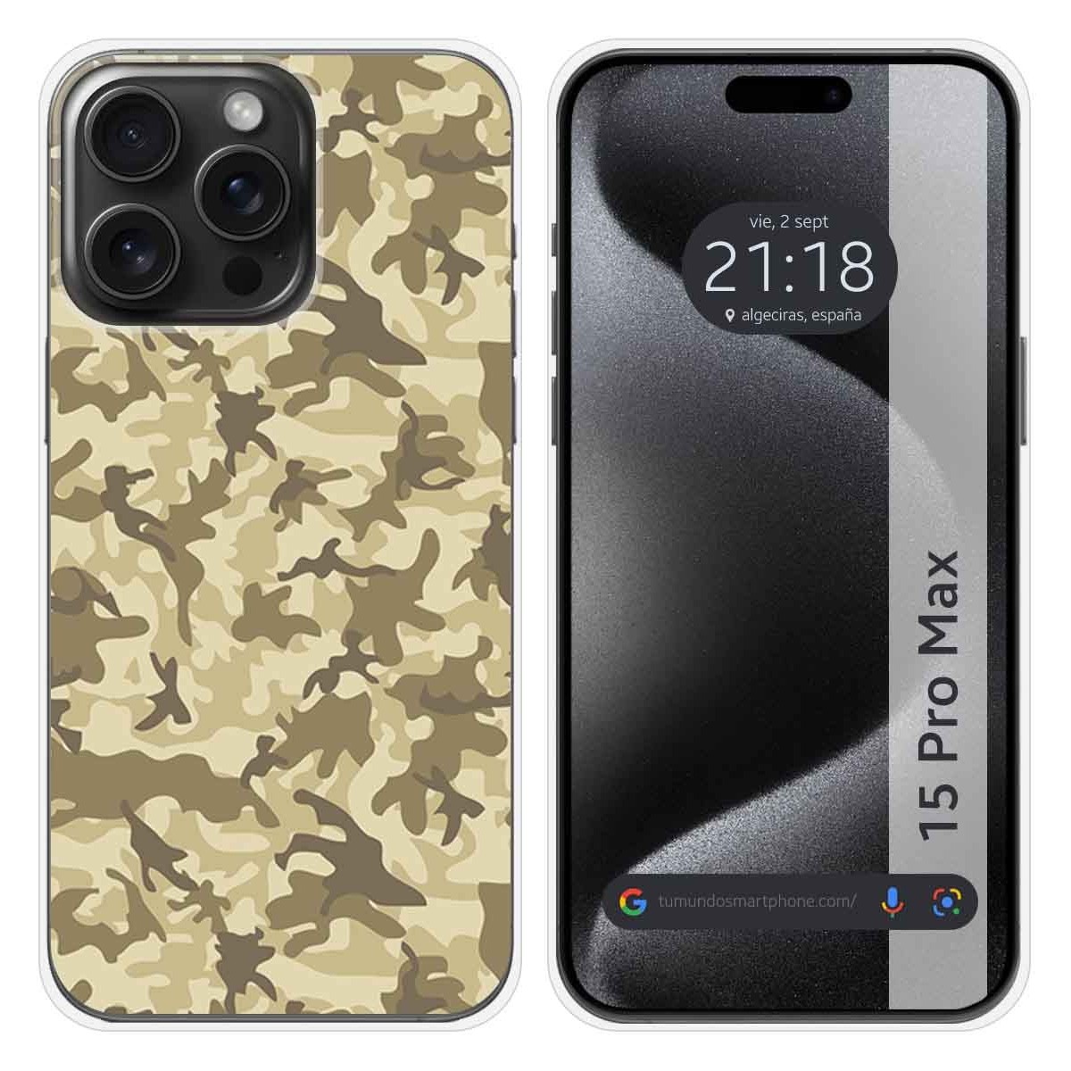 Funda Silicona compatible con IPhone 15 Pro Max (6.7) diseño Sand Camuflaje Dibujos