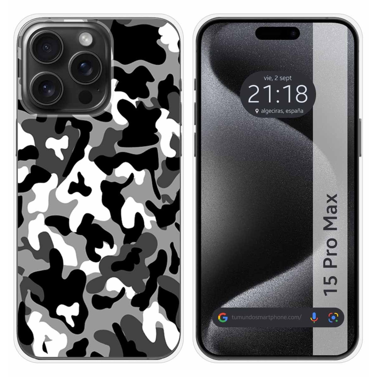 Funda Silicona compatible con IPhone 15 Pro Max (6.7) diseño Snow Camuflaje Dibujos