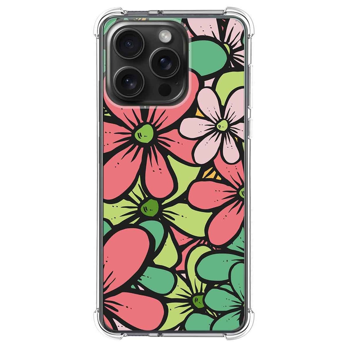 Funda Silicona Antigolpes compatible con IPhone 15 Pro Max (6.7) diseño Flores 02 Dibujos