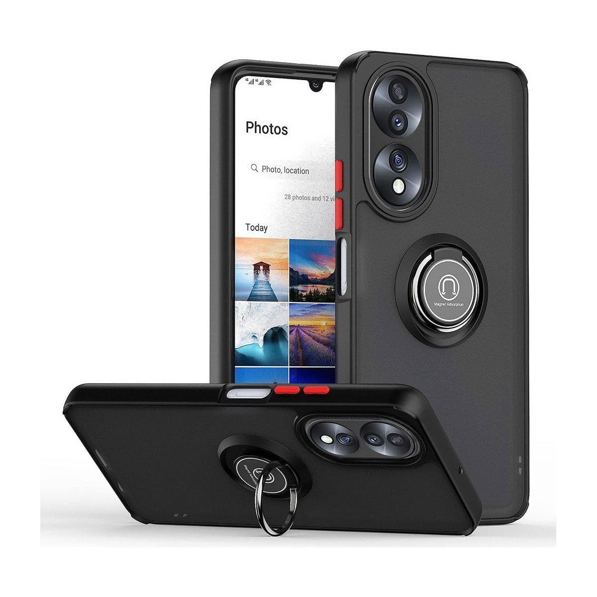 Funda Mate con Borde Negro y Anillo Giratorio 360 para Huawei Honor 90 5G