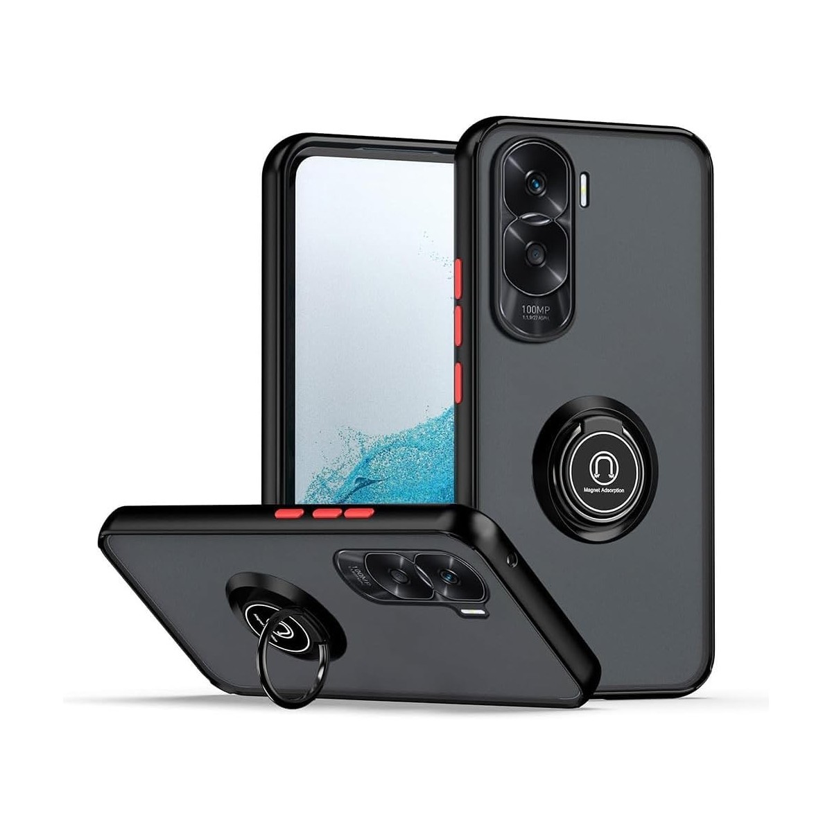 Funda Mate con Borde Negro y Anillo Giratorio 360 para Huawei Honor 90 Lite 5G