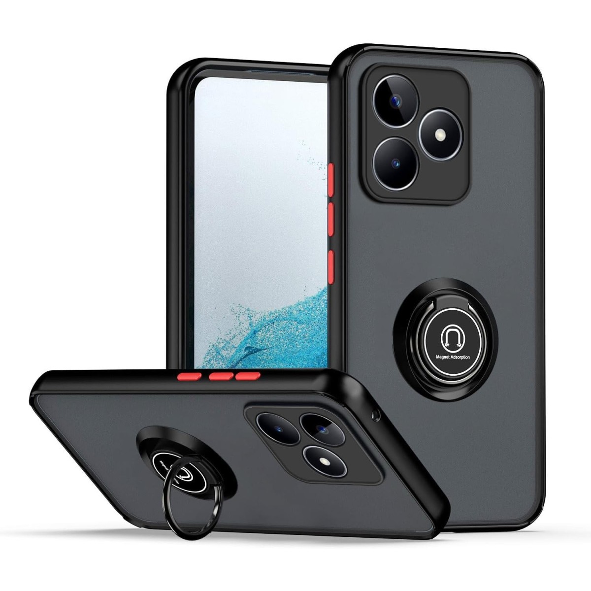 Funda Mate con Borde Negro y Anillo Giratorio 360 para Realme C53