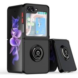 Funda Mate con Borde Negro y Anillo Giratorio 360 para Samsung Galaxy Z Flip 5 5G
