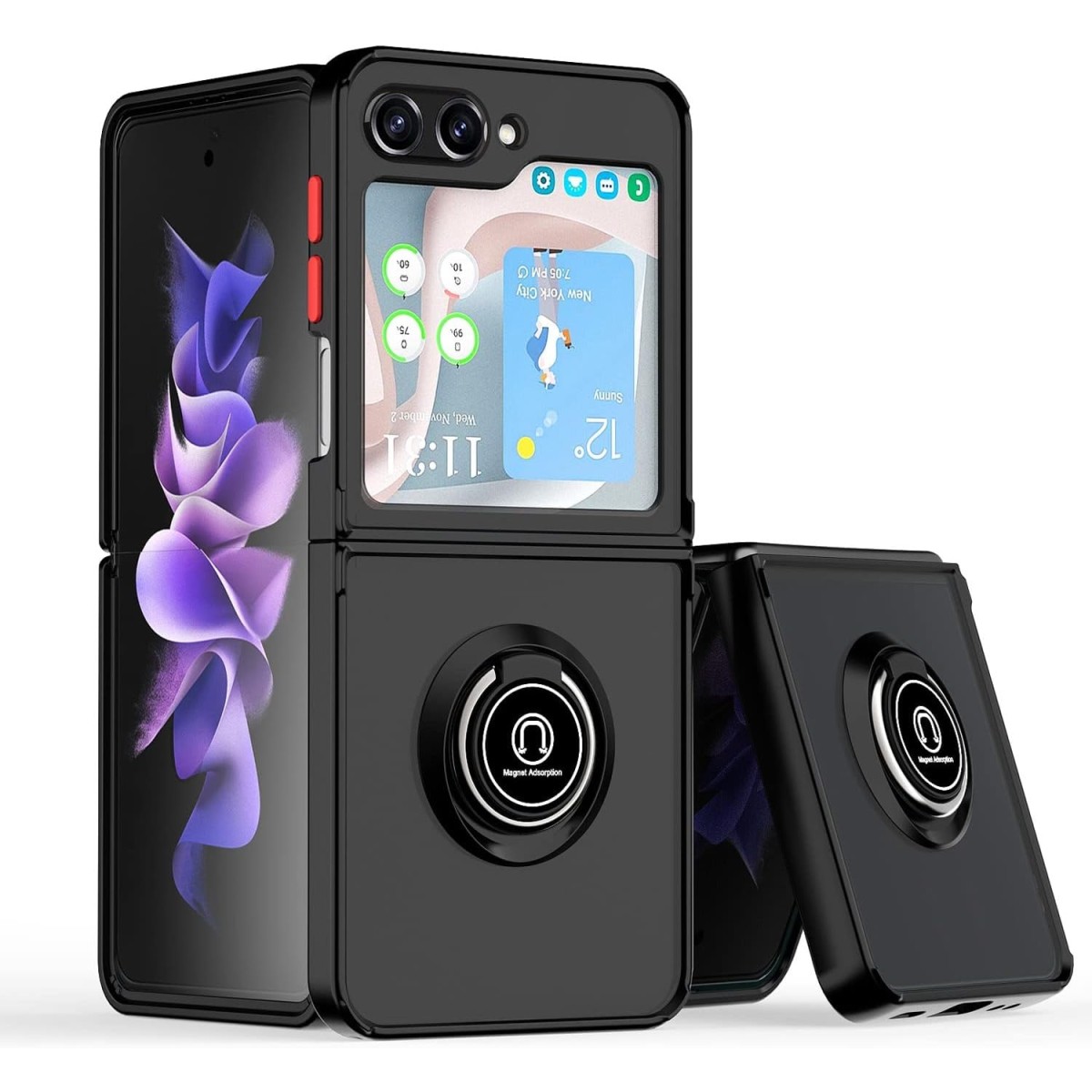 Funda Mate con Borde Negro y Anillo Giratorio 360 para Samsung Galaxy Z Flip 5 5G