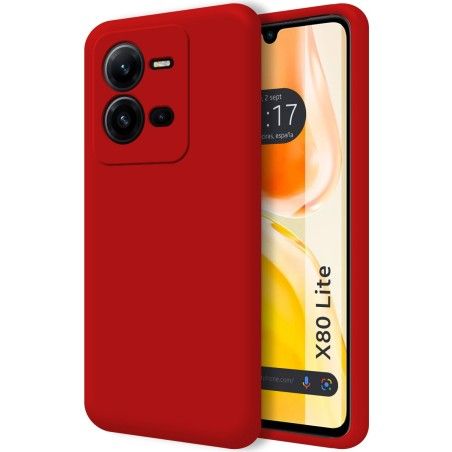 Funda Silicona Líquida Ultra Suave para Vivo X80 Lite 5G color Roja