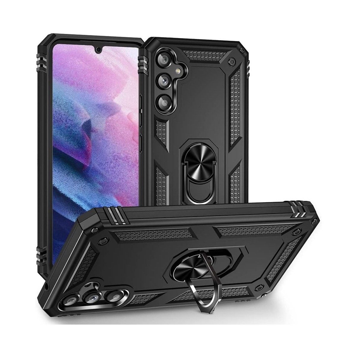 Funda Tough Armor con Anillo Giratorio Negra para Samsung Galaxy A14 4G / 5G