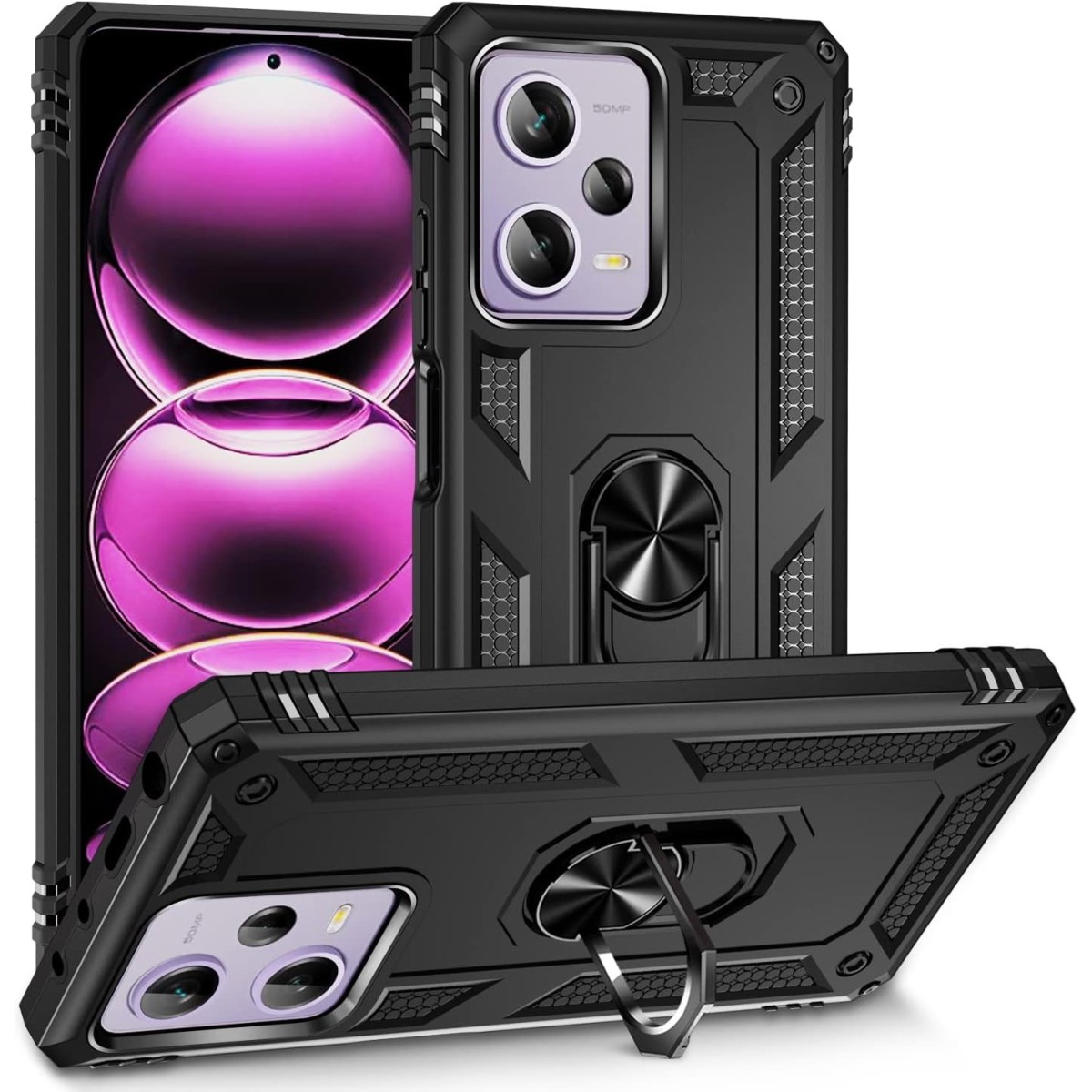 Funda Tough Armor con Anillo Giratorio Negra para Xiaomi Redmi 12