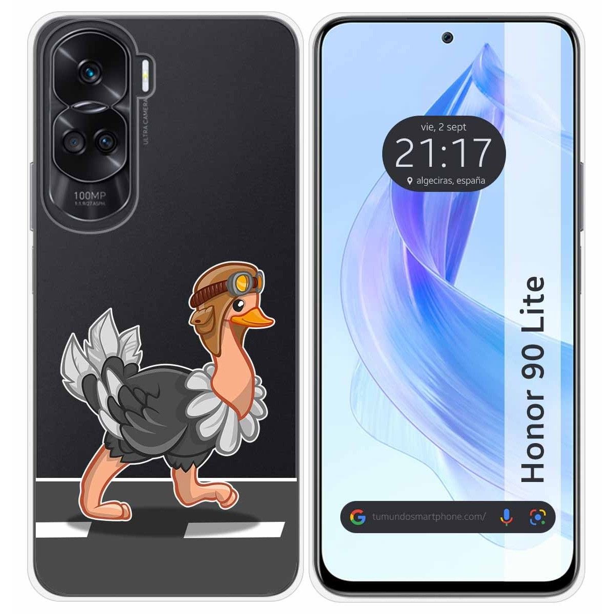Funda Silicona Transparente para Huawei Honor 90 Lite 5G diseño Avestruz Dibujos