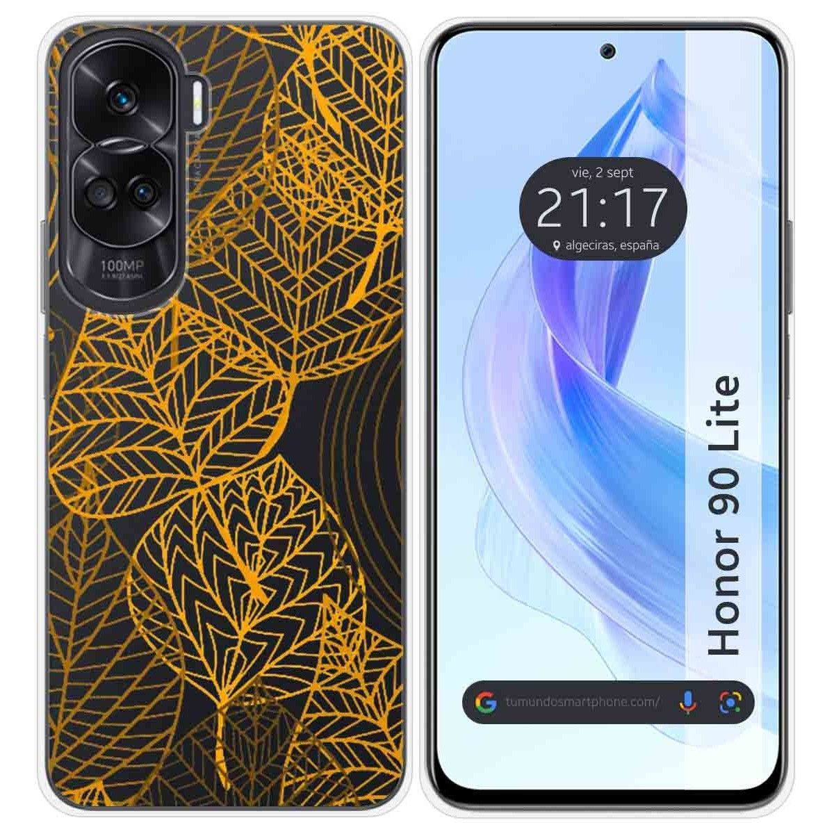 Funda Silicona Transparente para Huawei Honor 90 Lite 5G diseño Hojas Dibujos