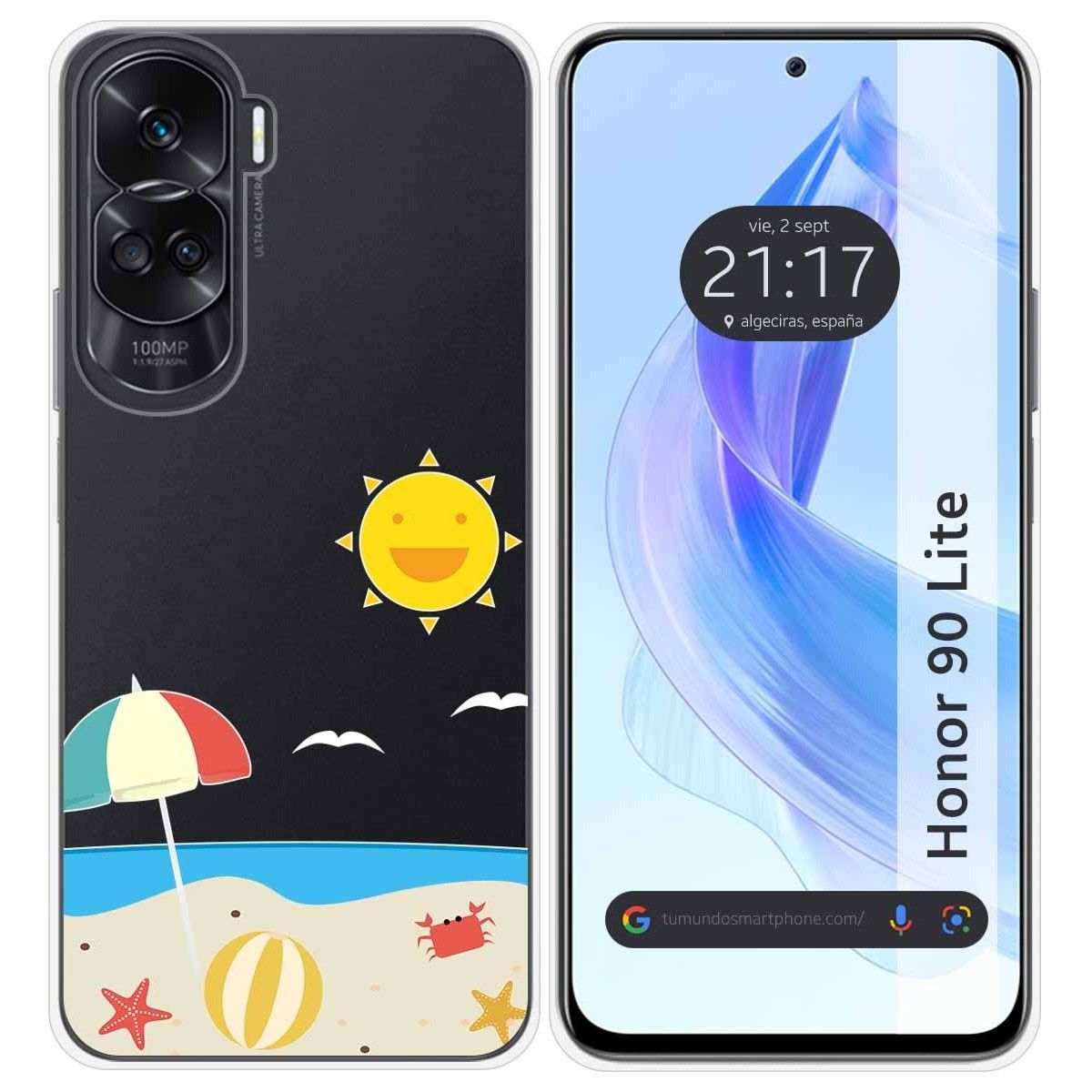 Funda Silicona Transparente para Huawei Honor 90 Lite 5G diseño Playa Dibujos