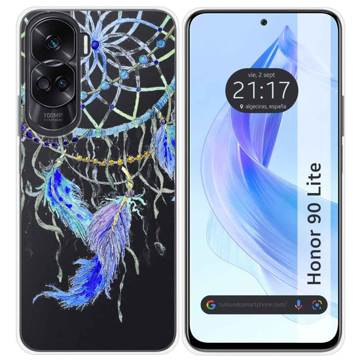 Funda Silicona Transparente para Huawei Honor 90 Lite 5G diseño Plumas Dibujos