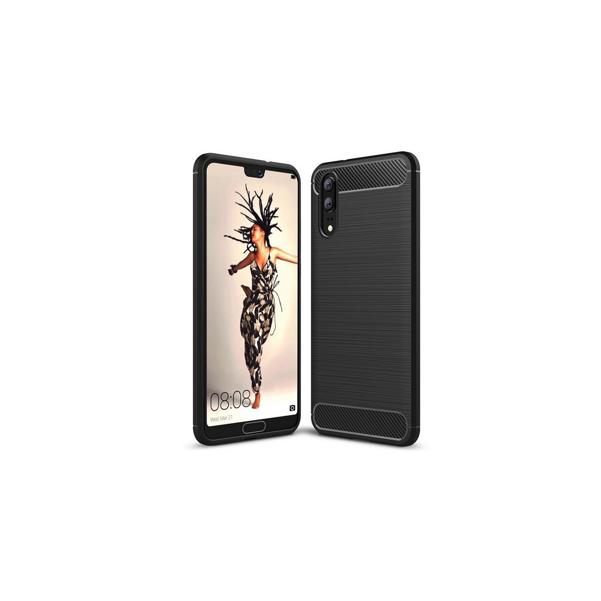 Funda Gel Tpu Tipo Carbon Negra para Huawei P20