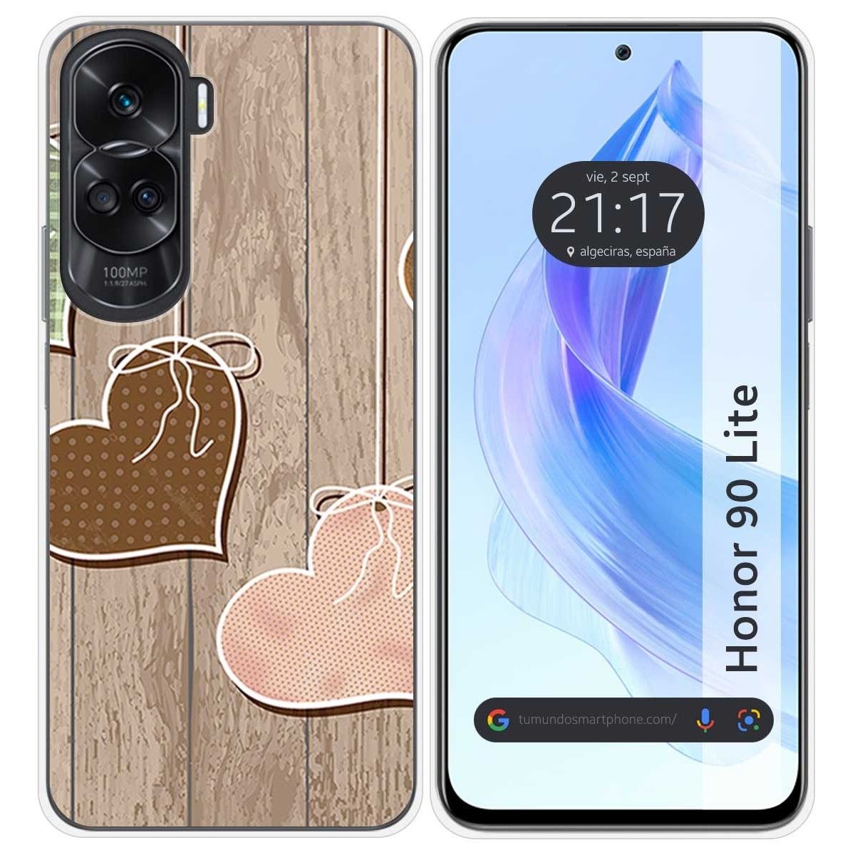 Funda Silicona para Huawei Honor 90 Lite 5G diseño Corazones Madera Dibujos