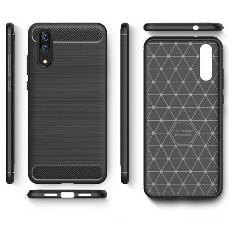 Funda Gel Tpu Tipo Carbon Negra para Huawei P20