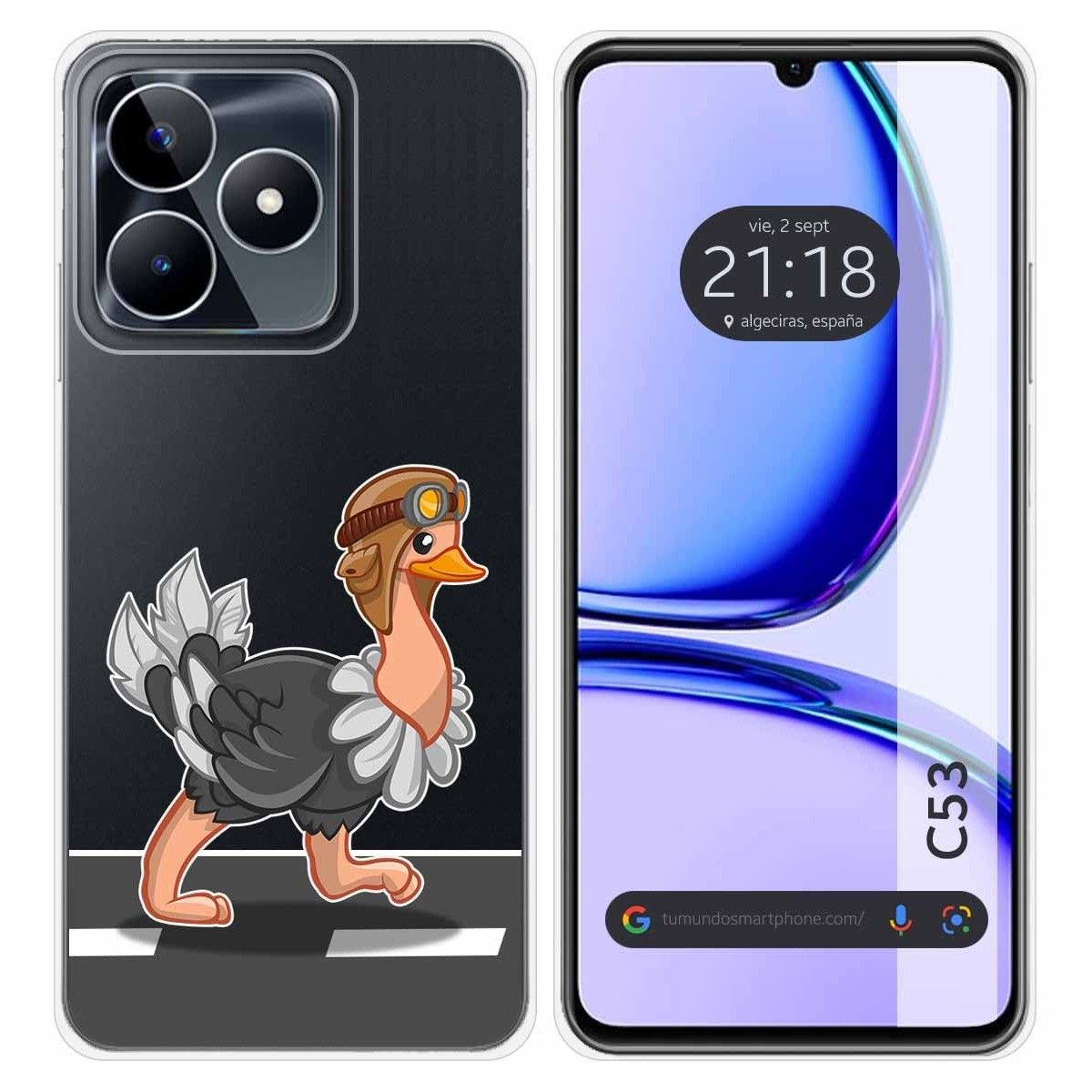 Funda Silicona Transparente para Realme C53 diseño Avestruz Dibujos