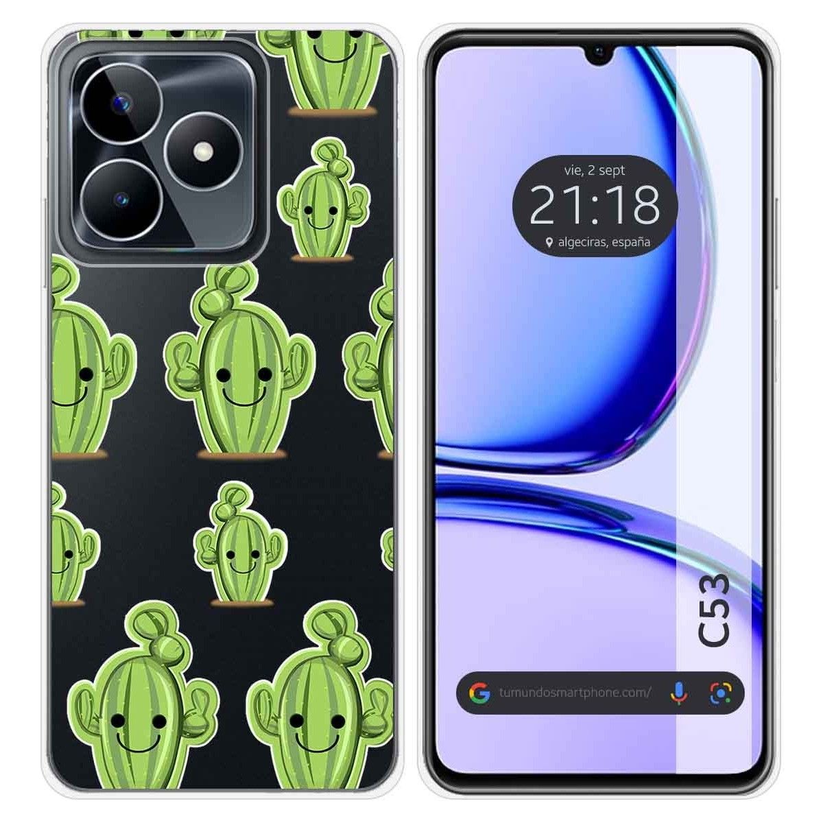 Funda Silicona Transparente para Realme C53 diseño Cactus Dibujos