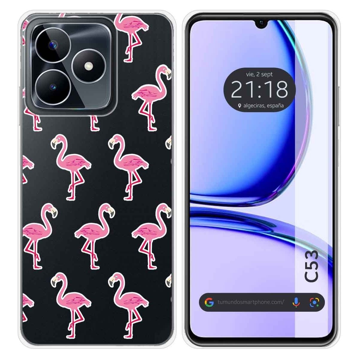 Funda Silicona Transparente para Realme C53 diseño Flamenco Dibujos