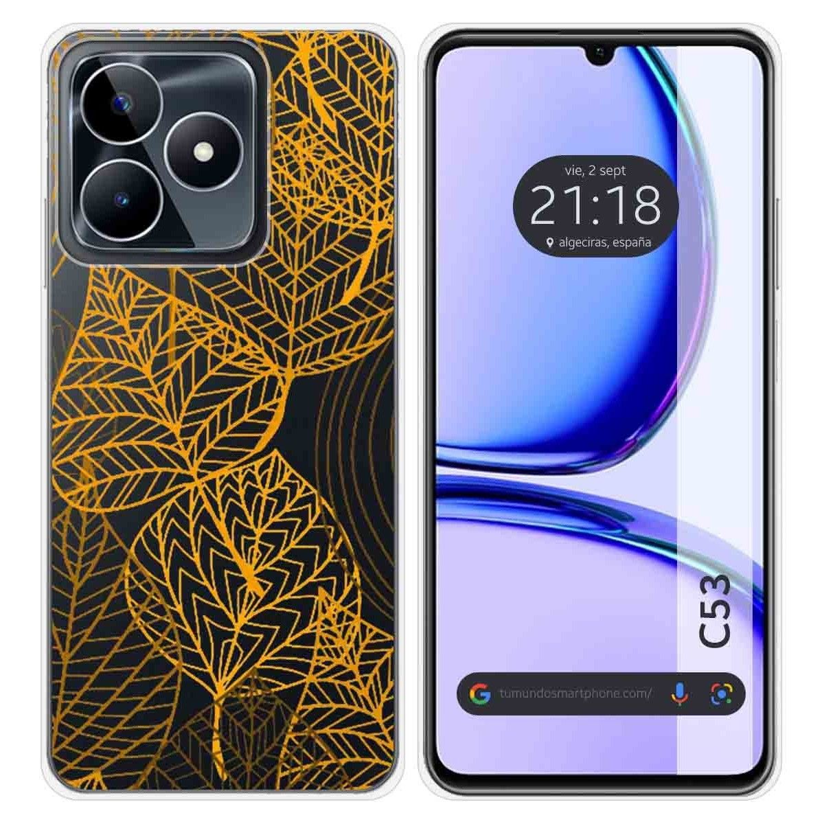 Funda Silicona Transparente para Realme C53 diseño Hojas Dibujos