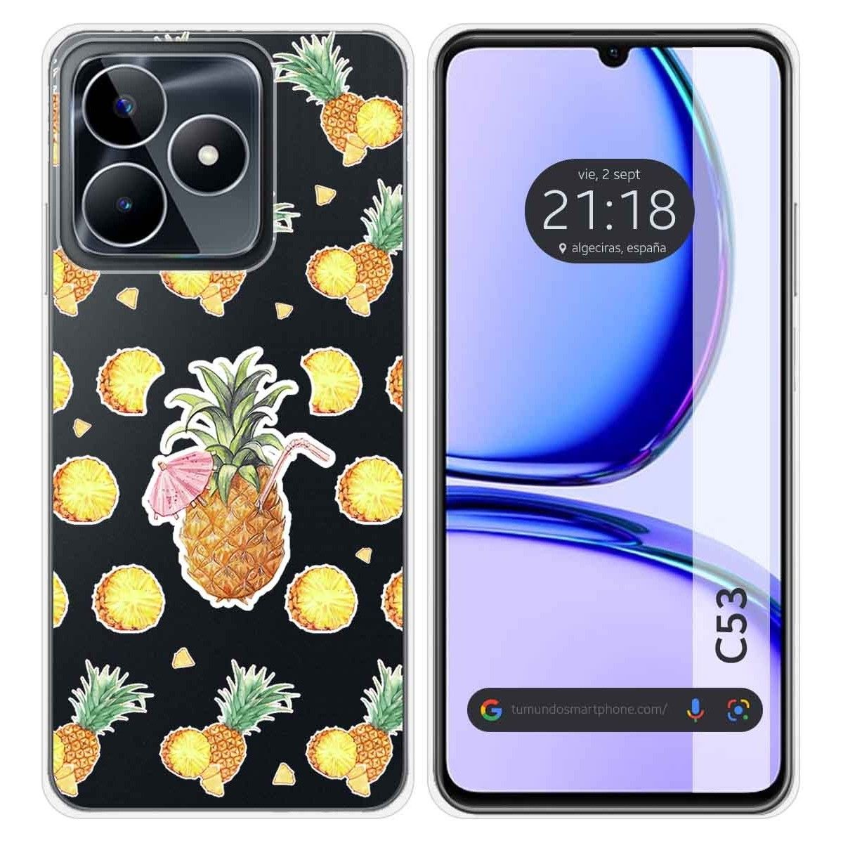Funda Silicona Transparente para Realme C53 diseño Piña Dibujos