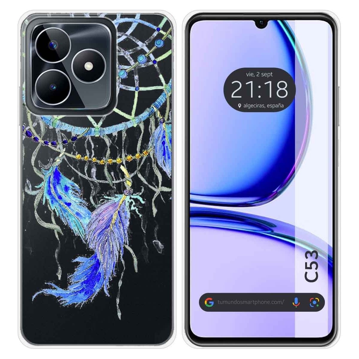 Funda Silicona Transparente para Realme C53 diseño Plumas Dibujos
