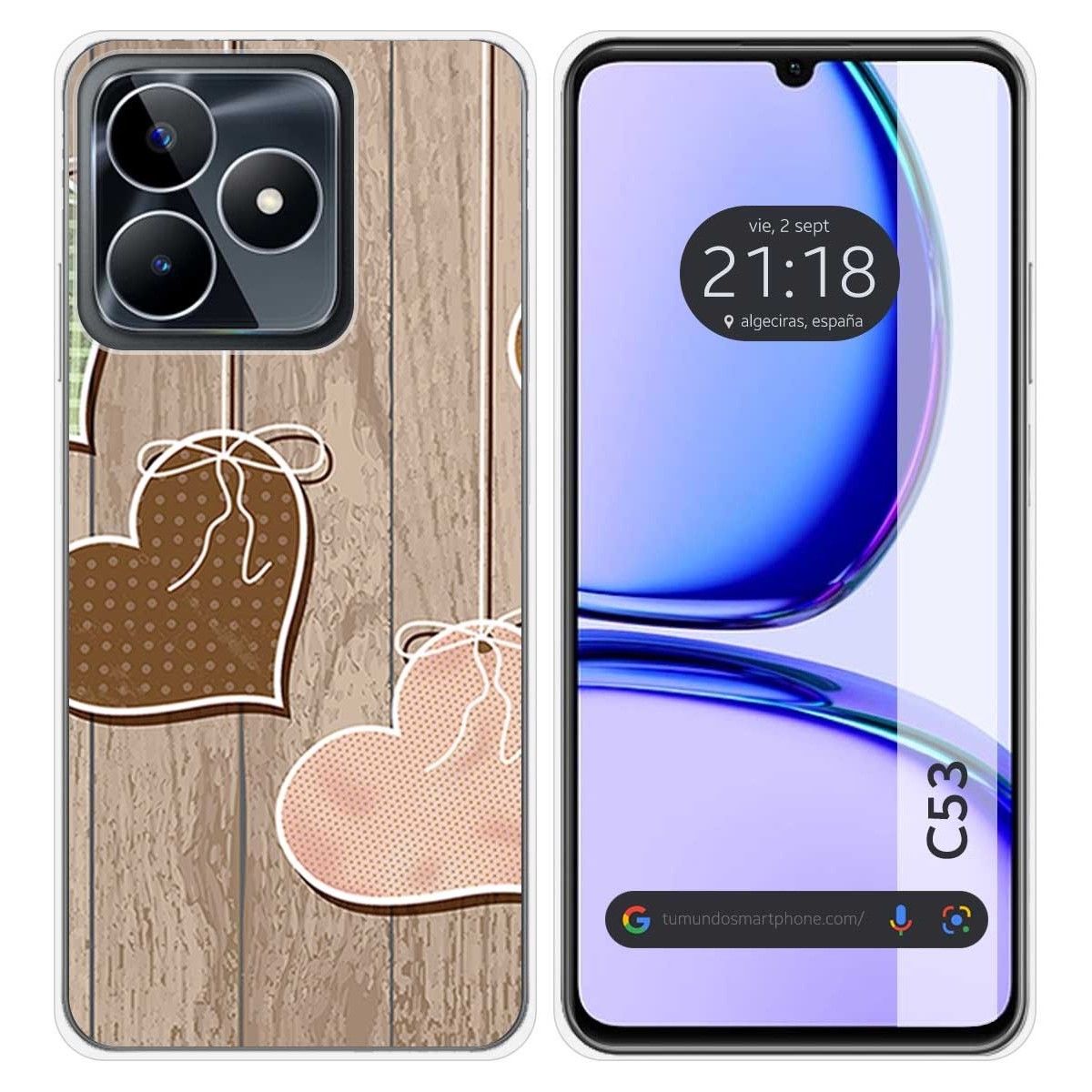 Funda Silicona para Realme C53 diseño Corazones Madera Dibujos