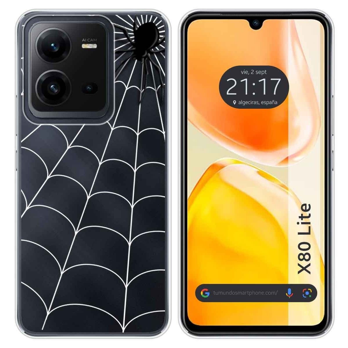 Funda Silicona Transparente para Vivo X80 Lite 5G diseño Araña Dibujos