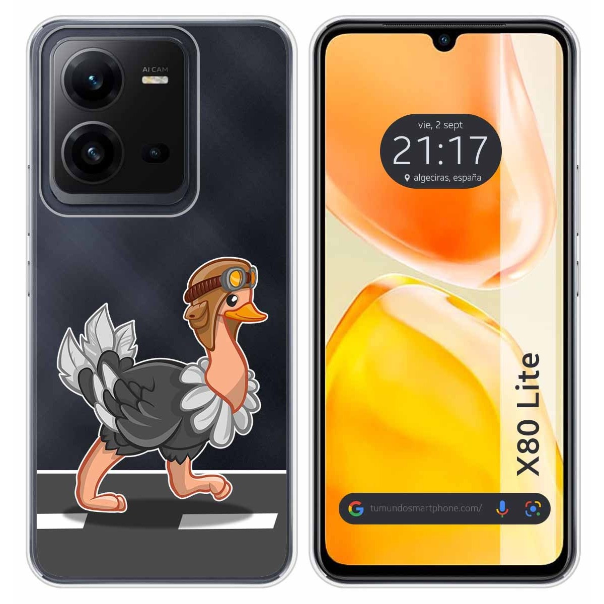 Funda Silicona Transparente para Vivo X80 Lite 5G diseño Avestruz Dibujos