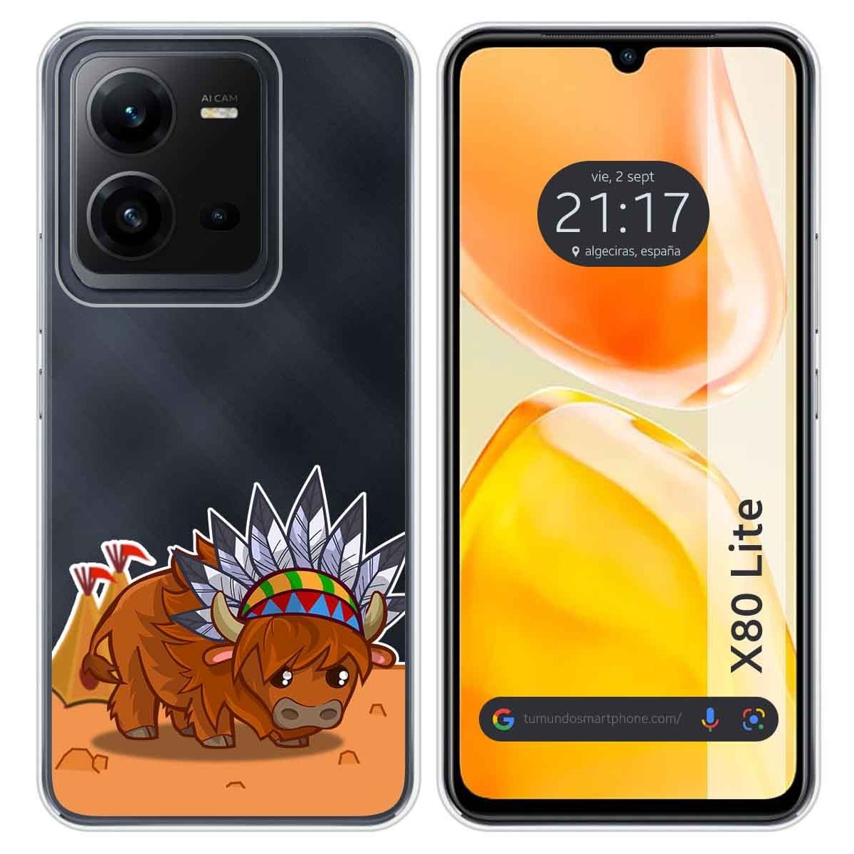 Funda Silicona Transparente para Vivo X80 Lite 5G diseño Bufalo Dibujos