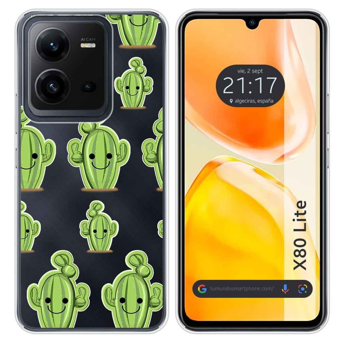 Funda Silicona Transparente para Vivo X80 Lite 5G diseño Cactus Dibujos
